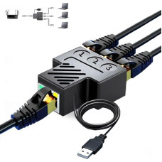 Aoaizue RJ45 Ethernet skirstytuvo adapteris, nuo 1 iki 3 prievadų [3 įrenginiai vienu metu] RJ45 tinklo išplėtimas 100Mbps interneto greičiu 8P8C išplėtimo jungtis LAN sąsaja Cat
