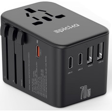 EPICKA Travel Adapter Worldwide, GaN Universal Travel Plug 70W PD Fast Charger, Travel Adapter with 3 USB-C, 2 USB-A, International Socket Adapter for DE USA UK Japan Thailand TA-105 Pro