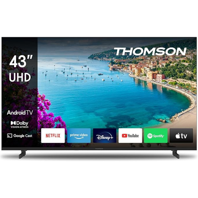 Thomson 43 Inch (109 cm) UHD TV Smart Android TV (WLAN, HDR, Triple Tuner DVB-C/S2/T2, Voice Control - 43UA5S13-2023