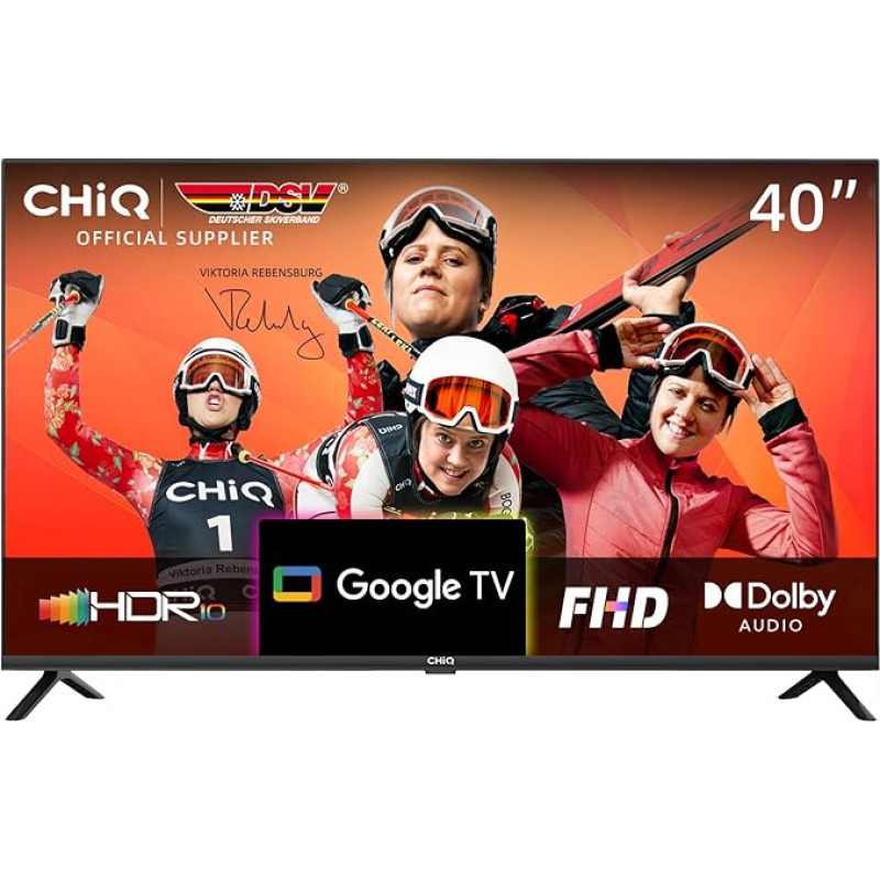 CHIQ TV L40H7G, 40 Inch TV, Smart TV, Full HD, Google TV, Google Assistant, Chromecast Built-in, HDR, Dolby Audio, Triple Tuner (DVB-T2/S2/C), Dual Band WiFi/HDMI/USB/CI+