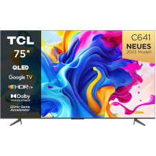 TCL C641 QLED 4K UHD TV 75 Inch (189 cm), 120 Hz Gaming, HDR10+, Dolby Vision, Dolby Atmos, Smart TV, Triple Tuner DVB-T2/S2/C, Google TV, Black, 2023