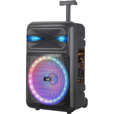 Majestic FIRE T5 - Bluetooth 5.0 Trolley, Multicolor LED Light, USB/microSD/AUX-IN/MIC, Microphone, Remote Control, Rechargeable Battery, TWS Function, Handle and Wheels for Transportation