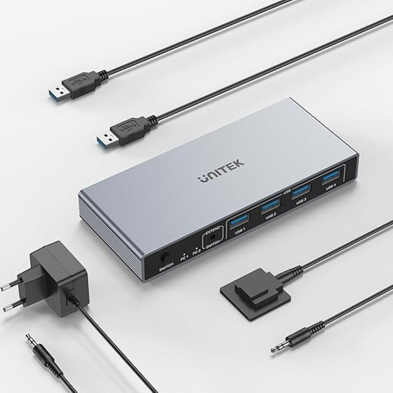 Unitek USB 3.0 HDMI KVM Switch 1 Monitor 2 Computer 4K @ 60Hz KVM Switch 4 USB Ports for 2 Computers Sharing Monitor Keyboard Mouse Hard Drives HDCP Adaptive 2 USB Cable DC5V Adapter