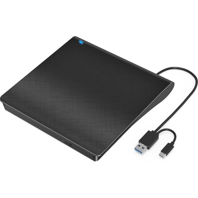 LMEN išorinis CD DVD diskas Nit USB 3.0 ir C tipo nešiojamam kompiuteriui MacBook DVD diskas Išorinis nešiojamasis CD-ROM diskas Plug and Play CD įrašymo įrenginys, skirtas Windows 11/10/8/7 Vista Linux Mac OS