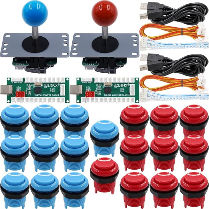 SJ@JX Arcade Game 2 Player Controller DIY Kit Microswitch Recessed Button 4 & 8 Way Joystick Zero Delay USB Encoder Fighting Stick Handles Console for PC MAME Raspberry Pi Retropie