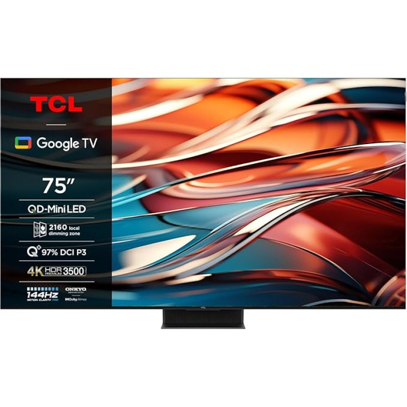 TCL 75Q10B 75 inch (189 cm) QLED PRO Mini LED TV, 4K UHD, 4K HDR Premium 3500 nits, Smart Google TV with 144 Hz Motion Clarity Pro and Onkyo 2.1.2 Dolby Atmos Sound