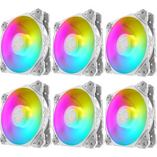 6 x Ventiliatorius White RGB - Spalvoti šviesos diodai 120 mm - Molex jungtis - Kompiuterio korpuso tylus aušinimas DESKTOP ventiliatorius baltas