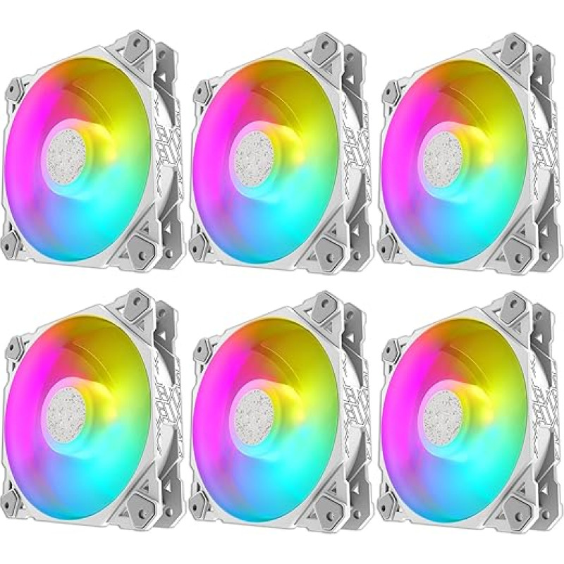 6 x Ventiliatorius White RGB - Spalvoti šviesos diodai 120 mm - Molex jungtis - Kompiuterio korpuso tylus aušinimas DESKTOP ventiliatorius baltas