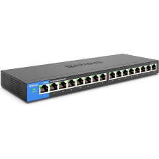 Linksys LGS116-EU 16 prievadų nevaldomas gigabitinio tinklo komutatorius - Ethernet komutatorius / šakotuvas su metaliniu korpusu, skirstytuvas - tvirtinamas ant sienos arba stalo biure ar namuose, 