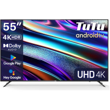 TuTu Smart TV 55 Inch TV 4K UHD HDR HLG Android TV App Store Triple Tuner WiFi Bluetooth HDMI USB (2024)