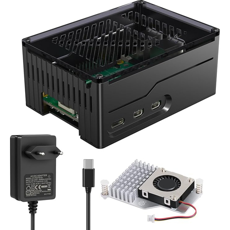 Miuzei Metalinis korpusas Raspberry Pi 5 palaikyti NVMe SSD PCIe M.2 kepurė X1001 / X1003 / X1000 su 5A maitinimo adapteriu Aktyvus aušintuvo korpusas Pi 5 8GB 4GB palaiko visus SSD išplėtimo virš