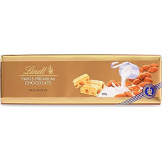 Lindt šokoladas su baltaisiais migdolais | 300 g batonėlis | Baltasis šokoladas su skrudintais migdolais ir migdolų drožlėmis | Šokoladinis batonėlis | Šokoladinė dovana, 1 vnt. (pakuotė po 1 vnt.)
