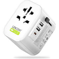 LENCENT Travel Adaptor Travel Plug Worldwide 2-Pin EU Socket 2500W to 3-Pin with USB-C & 2 USB-A International Travel Adapter World Plug for USA UK England Australia Europe