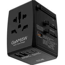 Sanicata Universal Travel Adapter, 65 W GaN Travel Adapter, Fast Charger, Travel Plug Adapter Worldwide with 2 USB and 3 USB C, International Charger for Type A/C/G/I (USA/UK/EU/AUS) - Black