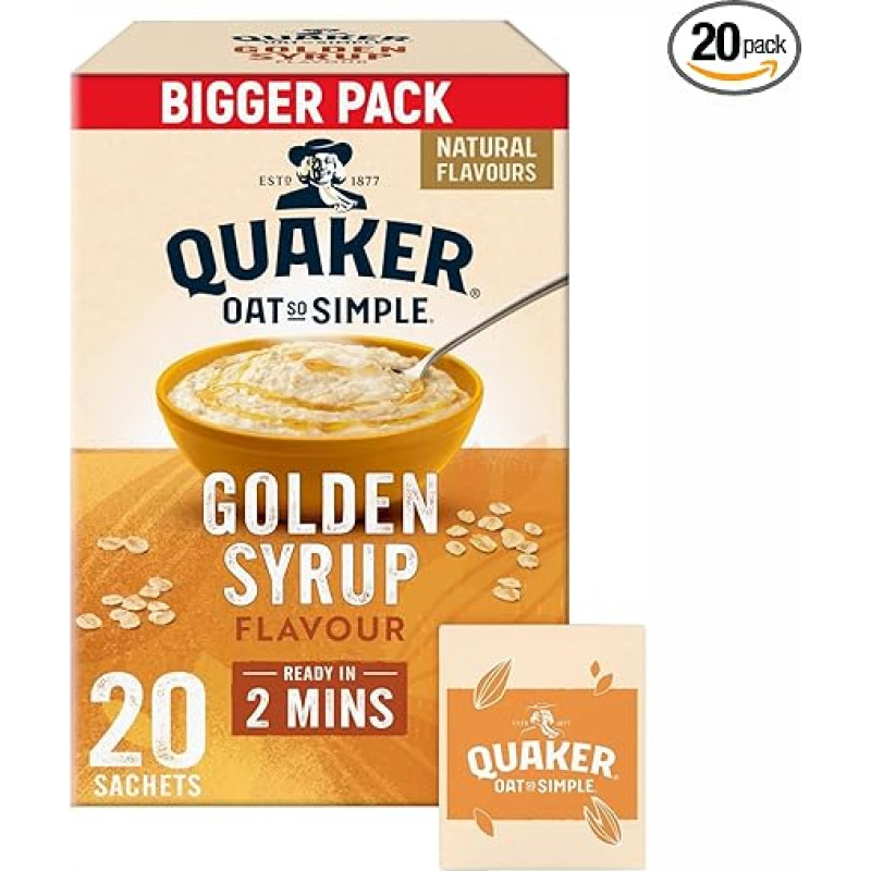 Quaker Oat So Simple Golden Syrup 20 x 36g New Family Bulk Pack - Whole Grain Oatmeal with Golden Syrup