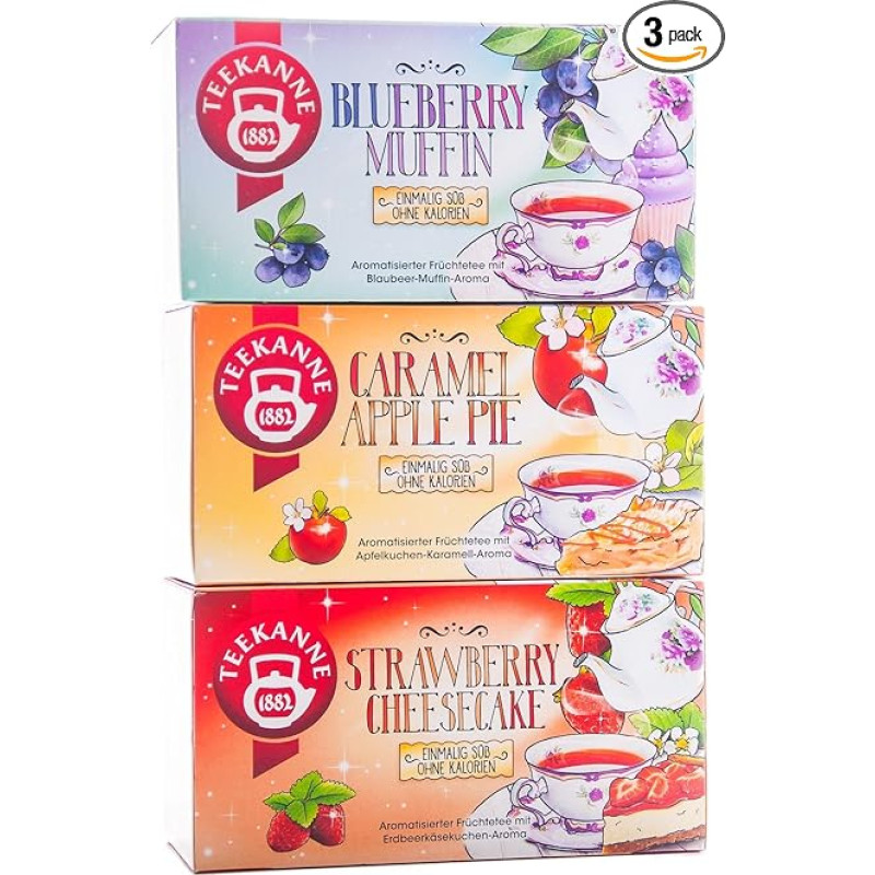 Teekanne Sweeteas Set of 3 Strawberry Cheesecake, Blueberry Muffin, Caramel Apple Pie, 121 g