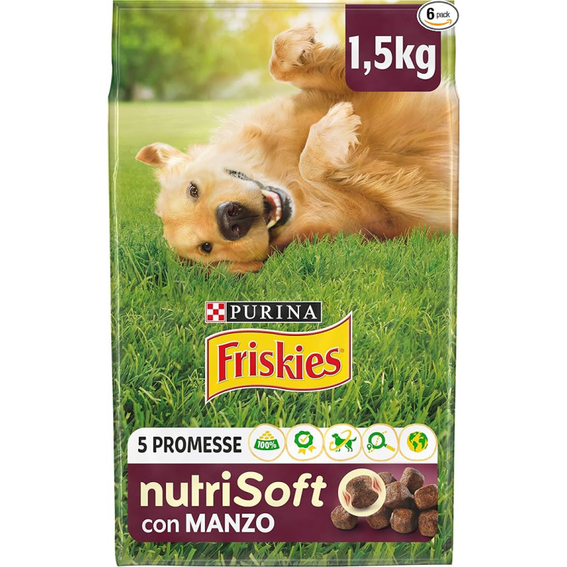 PURINA FRISKIES Nutri Soft 5 Promise sausas maistas suaugusiems šunims su jautiena, 6 maišeliai po 1,5 kg