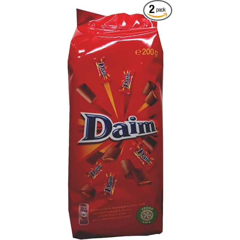 Daim Minis, sviesto ir migdolų karamelė pieniniame šokolade, 200 g, 2 x