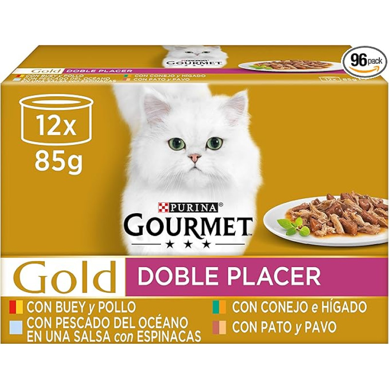 Purina Gourmet Gold Double Pleasure Wet Cat Food Assorted, 8 pakuotės po 12 skardinių po 85 g - 96 skardinės