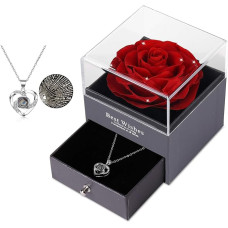Eternal Real Rose with I Love You Necklace, 100 Languages, Jewellery Gift Box, Eternal Real Rose for Valentine's Day, Mother's Day, Wedding Anniversary, Birthday, Gift for Her