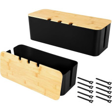 2 pakuočių kabelių dėžė, kabelių tvarkymo dėžė, kabelių organizatoriaus dėžė su mediniu dangčiu, kabelių tvarkymo dėžė, kabelių organizatoriaus dėžė kabeliams slėpti ir tvarkyti, kabelių organizatoriaus dėžė, didelė ir vidutinė