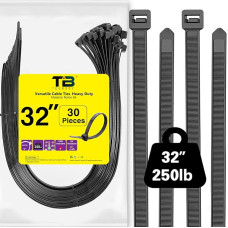 Cable Ties Black 800 mm x 12.4 mm Large Long Black Cable Ties Extra Long Cable Ties Heavy Duty Pack of 30 Zipties Cable Ties with 113 kg Tensile Strength Outdoor Industrial Cable Ties UV Resistant