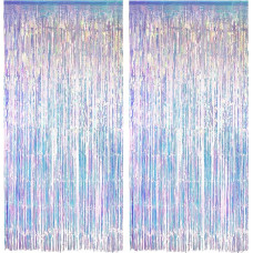 New Year's Eve Tinsel Curtains Iridescent Glitter - GREATRIL Photo Background Curtain Metallic Streamers Party Decoration for Mermaid Girls Sea Unicorn Children's Birthday Party - Pack of 2