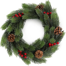 KADAX Kalėdų vainikas iš PE plastiko, Kalėdų vainikas durims, Advento vainikas, Kalėdų vainikas durims, dirbtinis eglės vainikas, stalo vainikas, stalo dekoracija (Ana su dekoracija 45 cm)