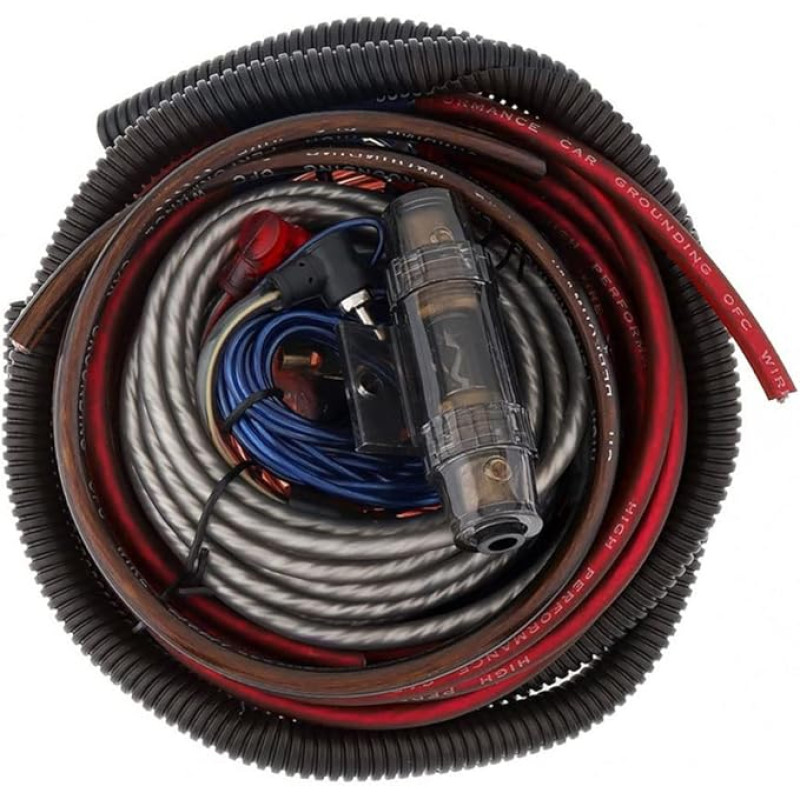 MOCNT Car Amplifier Cable Set Connection Set 6GA Gauge AWG Car Audio Amplifier Power Cable Installation Set RCA Power Cable Speaker Wire AGU Fuse Holder 2000W