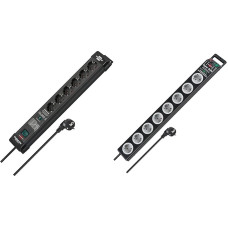 Brennenstuhl Premium-Line 6-Way Power Strip with Surge Protection up to 26,000 A & Super-Solid, 8-Way Power Strip with Surge Protection