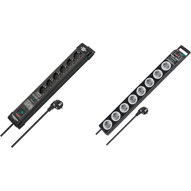Brennenstuhl Premium-Line 6-Way Power Strip with Surge Protection up to 26,000 A & Super-Solid, 8-Way Power Strip with Surge Protection