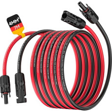 SORLPV Solar Cable 4 mm², PV Extension Cable 7 m with Sockets and Solar Plug, 12 AWG Solar Cable Extension, IP68 Waterproof Photovoltaic Cable Plug for Solar Systems (Red/Black)