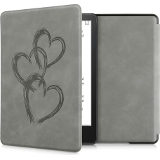 kwmobile Case Compatible with Amazon Kindle Paperwhite (11th Gen - 2021) - Faux Leather eReader - Brush Hearts Grey