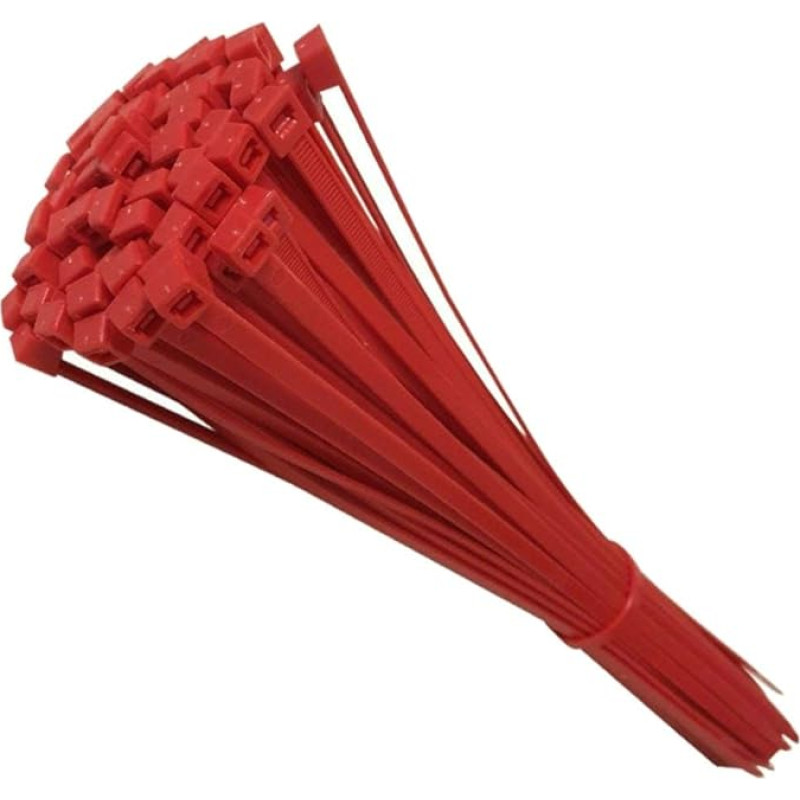 25 pakuotės stiprių nailoninių plastikinių kabelių raiščių (vidutinio ilgio, 203 mm, raudonos spalvos)