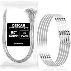 Deecam Edelstahl-Kabelbinder, 4,6 × 500 mm, Metal-Kabelbinder, 304 Edelstahl-Kabelbinder mit Stahlkugelstopper, skirtas kabeliui surišti, sodo ir daržo reikmenims (50 Stück)