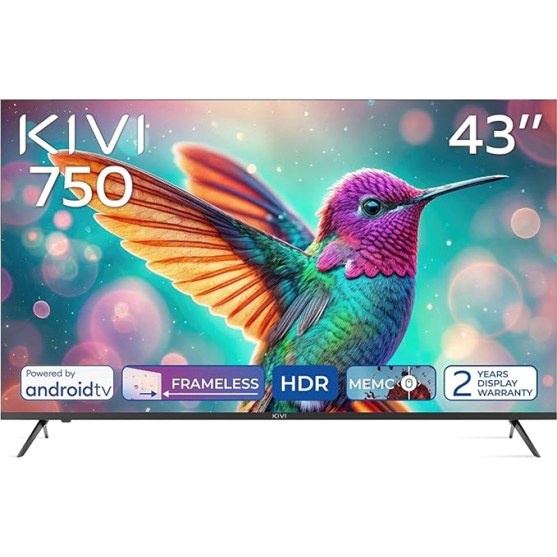 KIVI 43U750NB Smart TV Frameless - TV 43 Inch UHD 4K, Smart TV 43, VA Panel, Comparable to OLED Quality, HDR10, Android 11.0, WiFi & Bluetooth, Netflix HBO Enabled, Attractive Dollar Prices