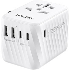 LENCENT Universal Travel Adapter, International Adapter with 5.6A 3 USB C 2 USB A Ports Wall Charger Worldwide Travel Adapter for USA to EU UK Ireland Australia (Type C/G/A/I), White