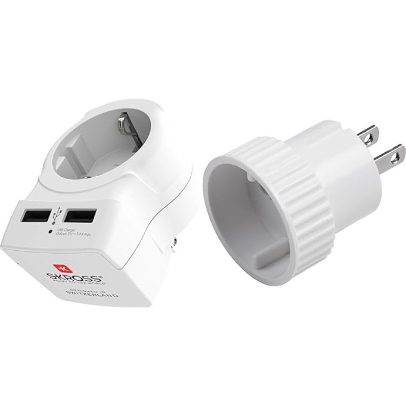 Skross 'Schutzkontakt' Country Plug Adaptor White One Size & Meister Travel Adapter Type A - For USA, Canada, Thailand & Dominican Republic