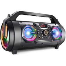 TENMIYA Bluetooth Speaker, 30 W Speaker Boxes Bluetooth with FM Radio, Subwoofer, USB, Colourful Light, 10H Battery Bluetooth Box for Party, Outdoor