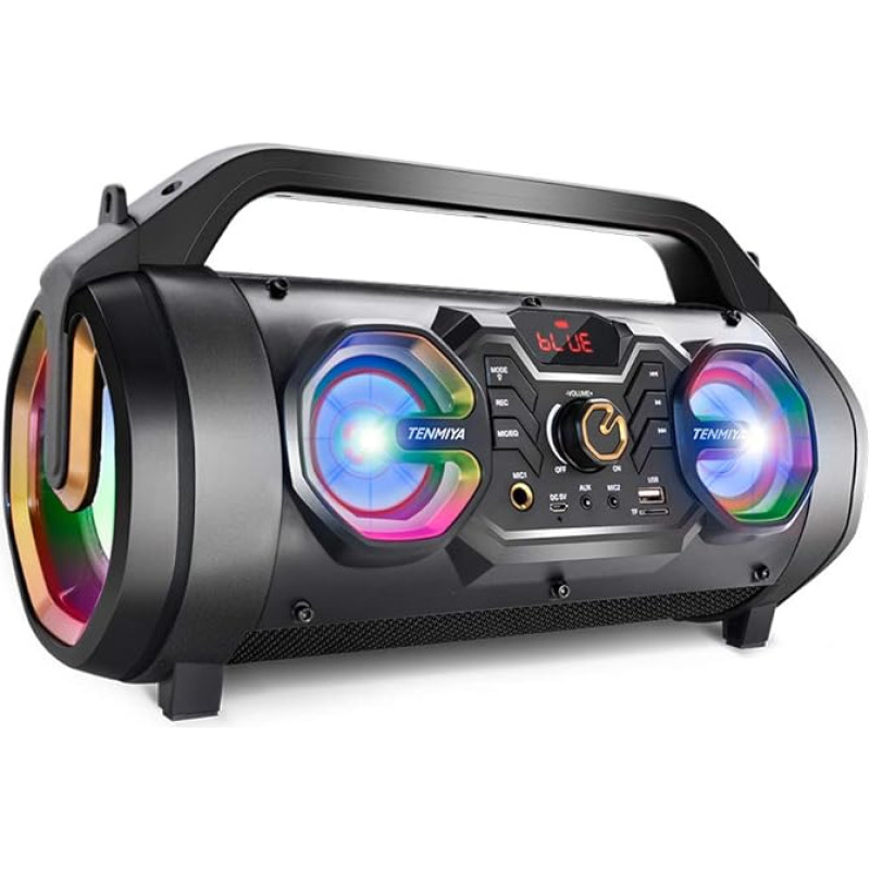 TENMIYA Bluetooth Speaker, 30 W Speaker Boxes Bluetooth with FM Radio, Subwoofer, USB, Colourful Light, 10H Battery Bluetooth Box for Party, Outdoor