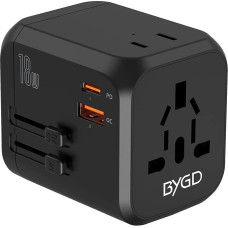 BYGD Universal Travel Adapter, AC Multifunctional Converter to Double Socket PD/QC 3.0 18W Fast Charge European Standard Universal Conversion