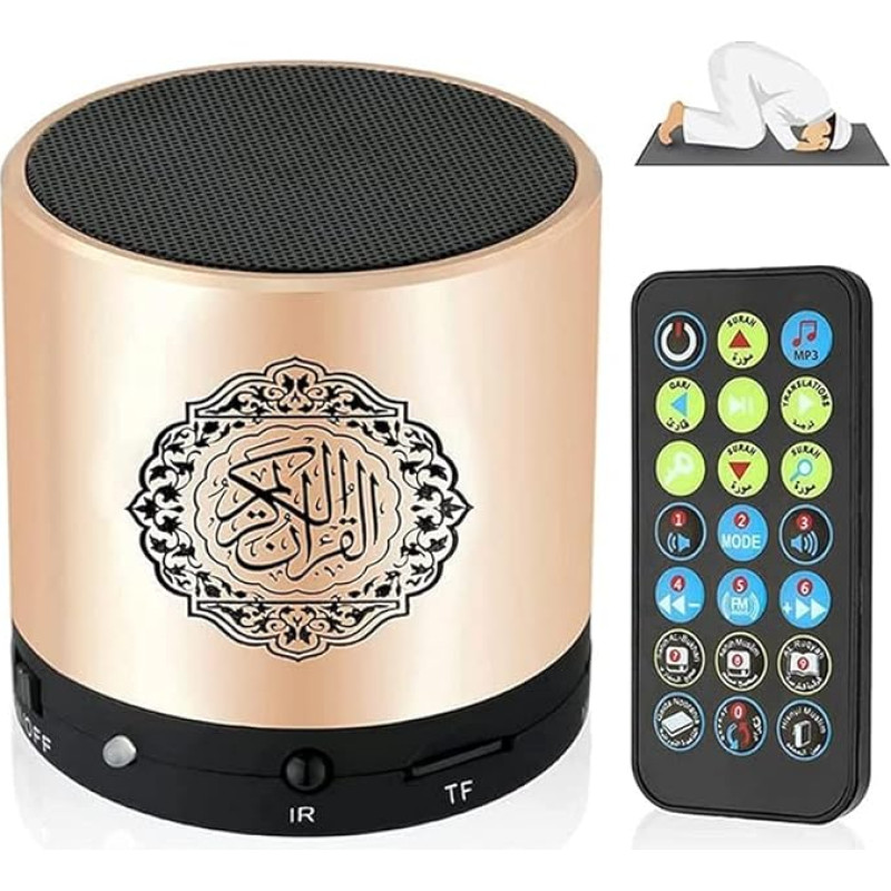 Hitopin Quran Speaker, MP3 Player, Digital Quran Speaker, Quran Translator, Portable Quran Speaker with Remote Control, USB Rechargeable, 8GB TF FM, Gold