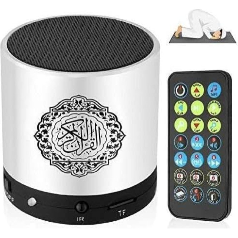 Hitopin Quran Speaker, MP3 Player, Digital Quran Speaker, Quran Translator, Portable Quran Speaker with Remote Control, USB Rechargeable, 8GB TF FM, Silver