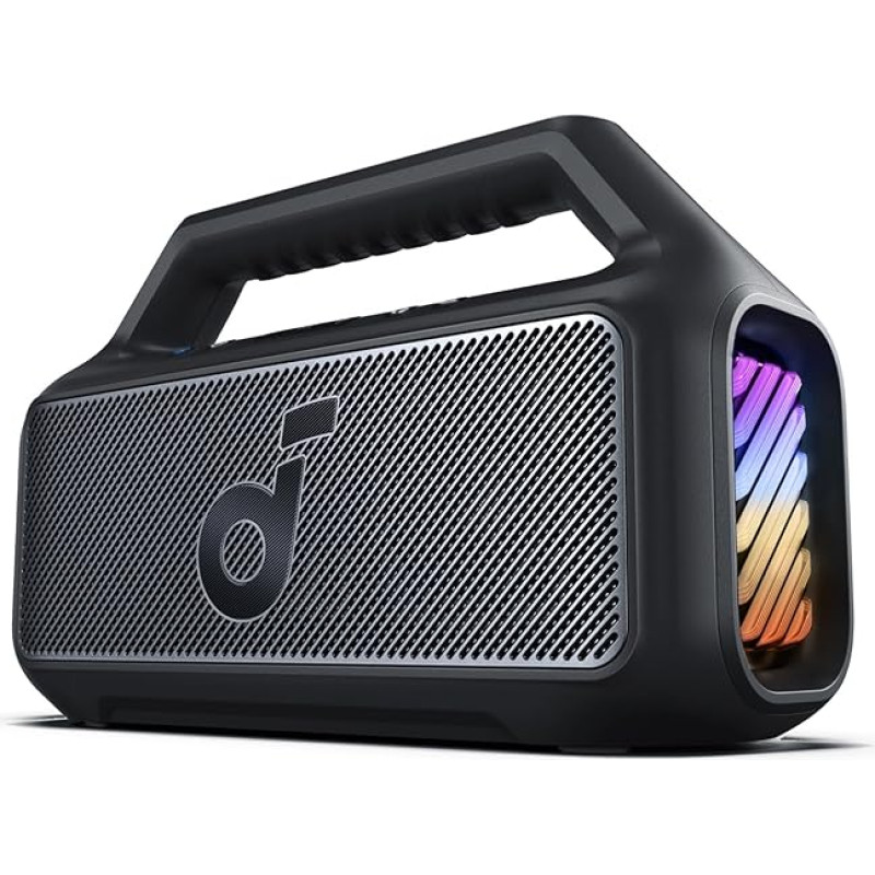 soundcore by Anker, Boom 2 Outdoor-Lautsprecher, 80W, Subwoofer, BassUp 2.0, 24h Akku, IPX7 Wasserdicht & Schwimmt, LED-Licht, USB-C, EQ, BT 5.3, Mobiler Bluetooth-Speaker(Generalüberholt)