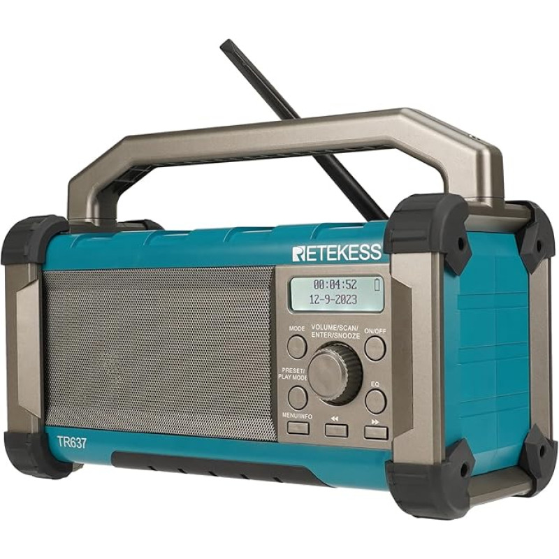 Retekess TR637 Construction Site Radio, Bluetooth, FM AM with 5000 mAh Powerful Battery, IP54 Dustproof and Waterproof, with USB Charger, High Speaker, Suitable for Work