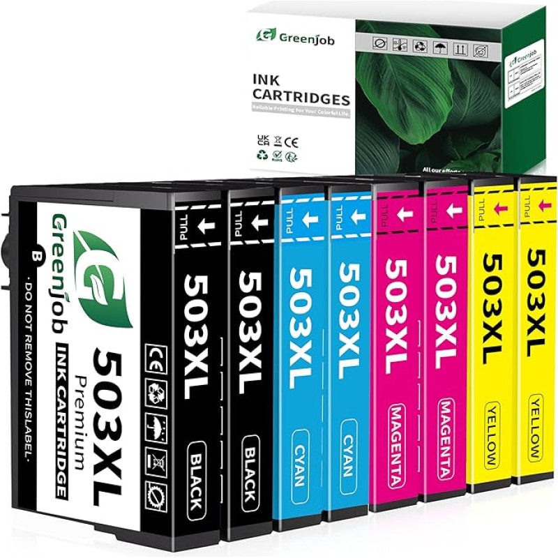 Greenjob 503XL Cartridges for Epson 503 Multipack Compatible with Epson Expression Home XP-5200 XP-5205 XP5200 XP5205, Workforce WF-2960 WF-2965 WF2960 WF2965 WF-2960DWF WF-2965DWF (Pack of 8)