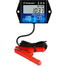 Runleader Digital LCD Hour Tachometer with Alligator Clip, Backlight Indicator, Battery Replaceable for Garden Tractor Generator, Compressor, Motorcycle ATV Outboard Motor