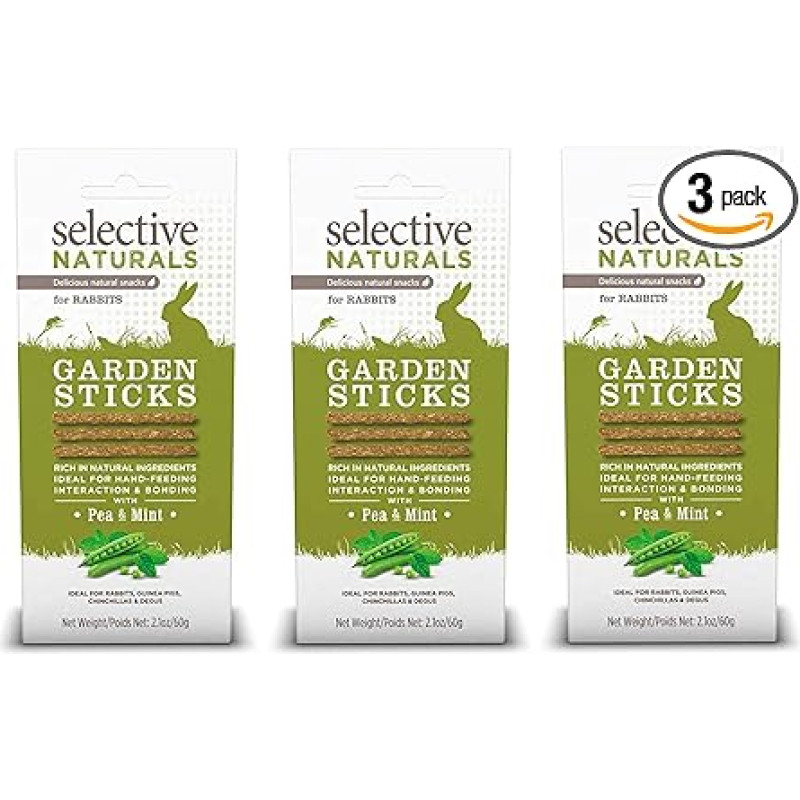 Selective Naturals Garden Sticks Žirnių ir mėtų lazdelės triušiams 2,1 uncijos - 3 vnt. pakuotė