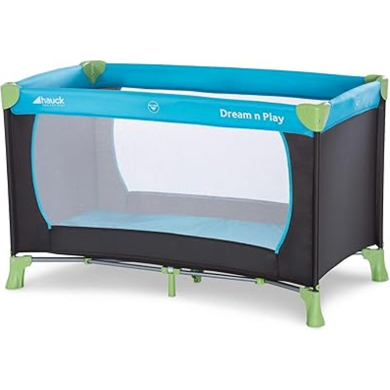 Hauck children's travel bed Dream N Play / including shelf and bag / 120 x 60cm / from birth / portable and foldable, water (blue)