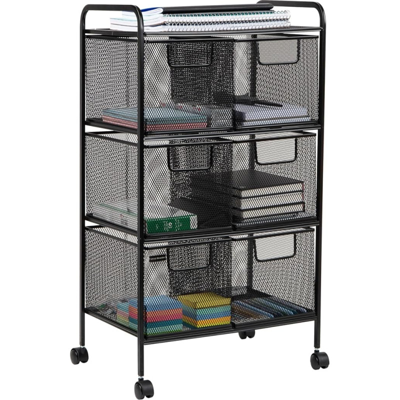 Mind Reader 6DRMESH-BLK 6 Rolling Mesh, Metal, Drawers, File, Utility, Office Storage, Heavy Duty Multi-Purpose Cart, Black